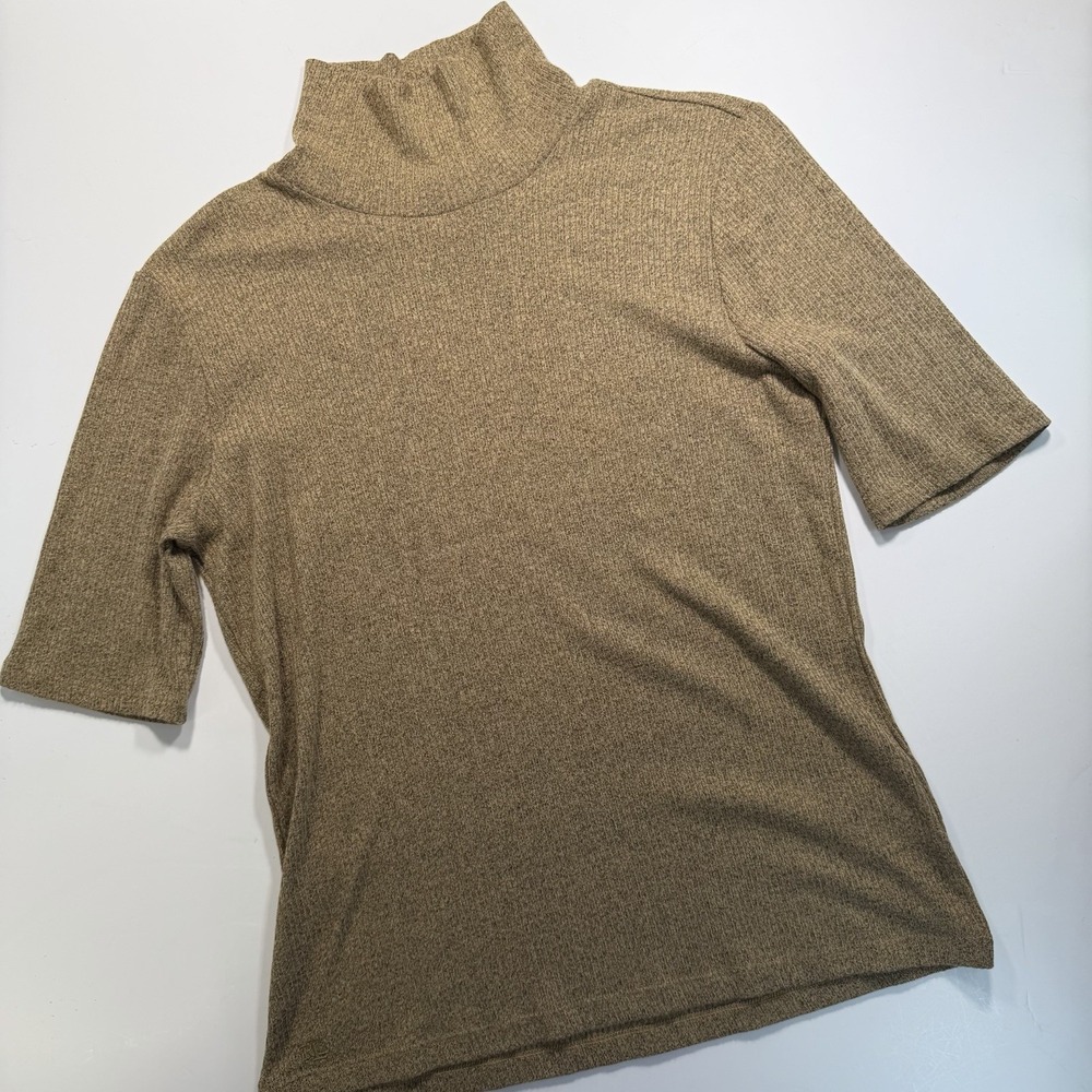 Lauren Ralph Lauren Black Label Top‎ Womens L Gold Mock Neck Ribbed Classic